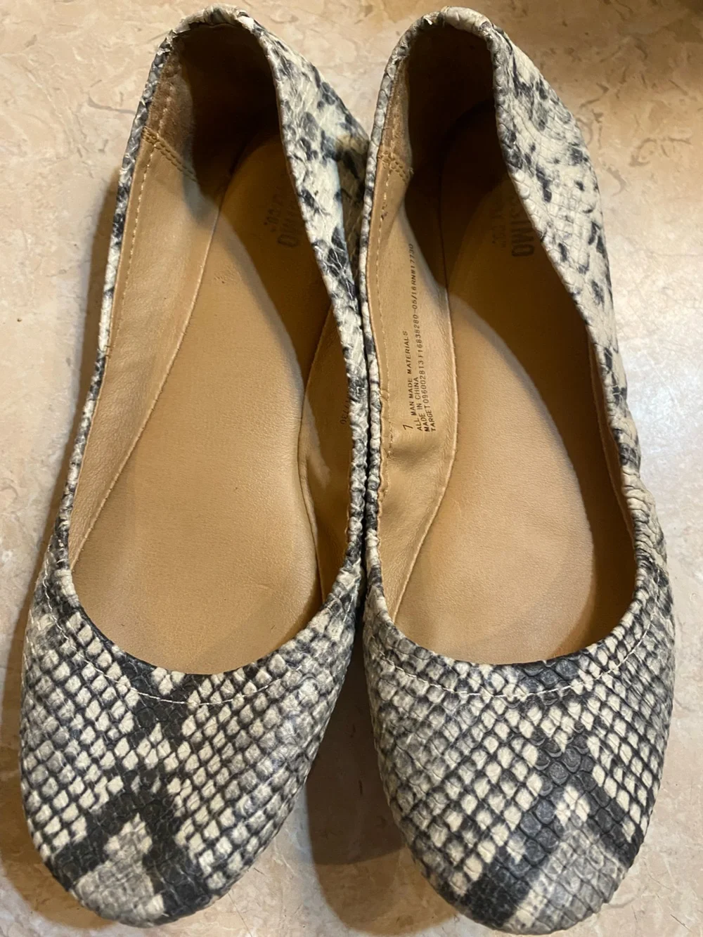 Neutral Snake-Print Ballet Flats - Women
